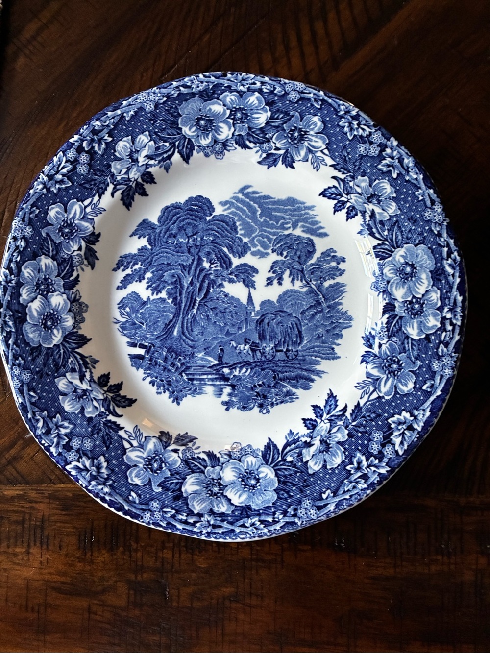Wedgwood Blue and White Transferware Scenic Dinner Plate